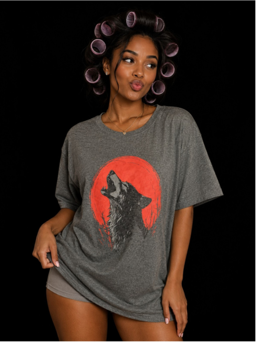 T-Shirt with howling wolf size xl